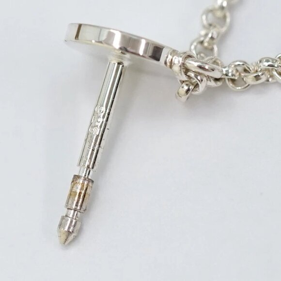 HERMES Ex-Libris Round Drop Stud Earrings Silver 925 & 18k Rose Gold Auth w/Box - Picture 7 of 11